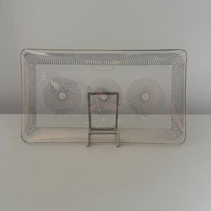 Vintage Danish Glass Serving Tray – Gold Rim & Spirograph Floral Design – MCM